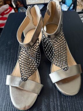 Women's Silver Beaded Ankle-Strap Sandals